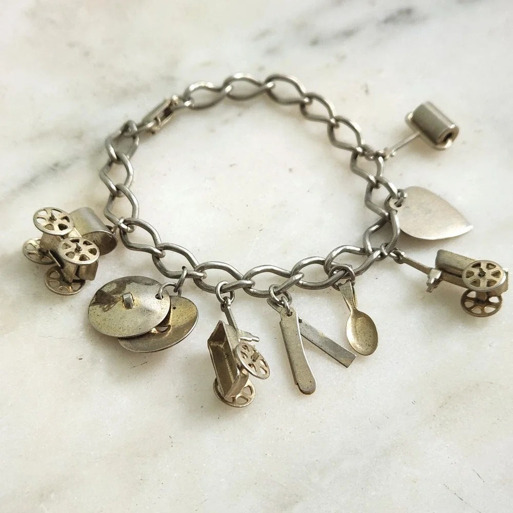 Vintage Charm Bracelet Cottage Core Steel Charms 7
